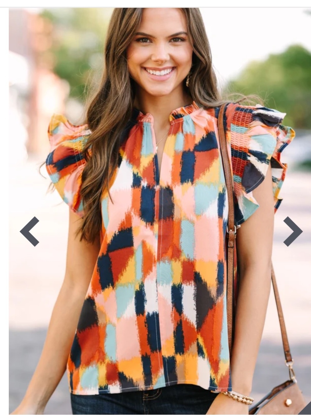 THML Ready For The Day Brown Abstract Blouse size Medium